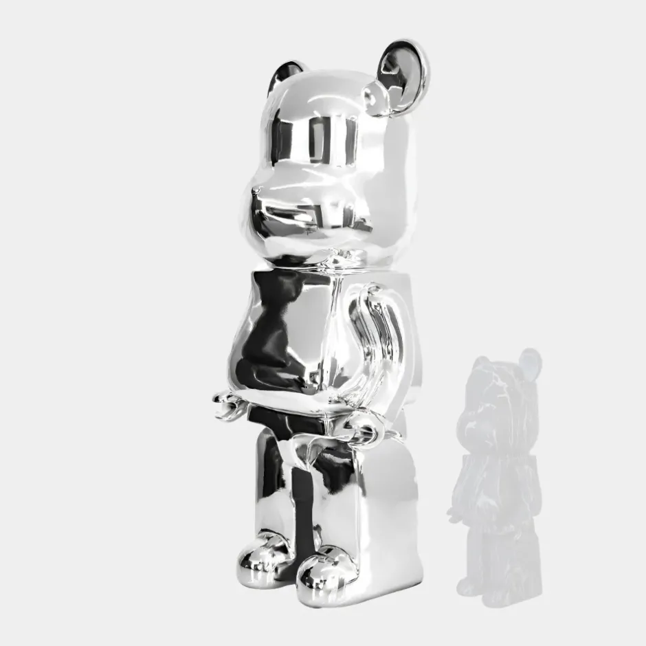 Statues & Sculptures Floor Standing|Animals^Aero Bear 135cm Chrome Resin Indoor Sculpture