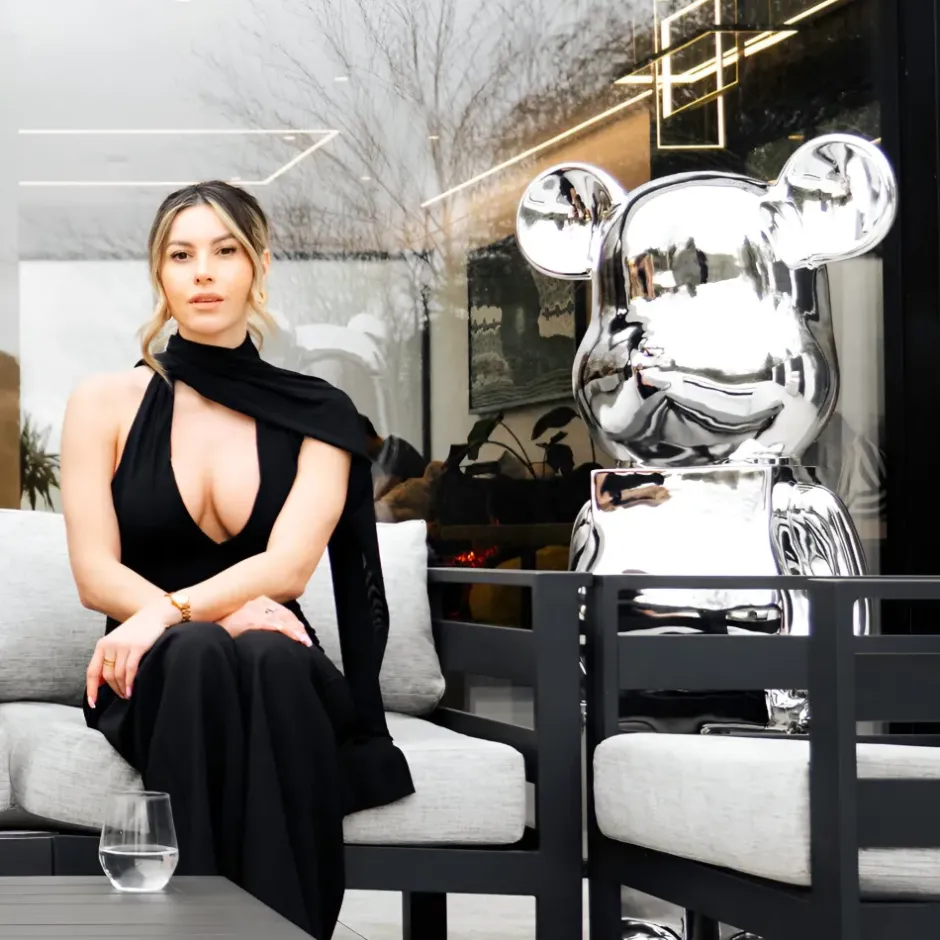Statues & Sculptures Floor Standing|Animals^Aero Bear 135cm Chrome Resin Indoor Sculpture