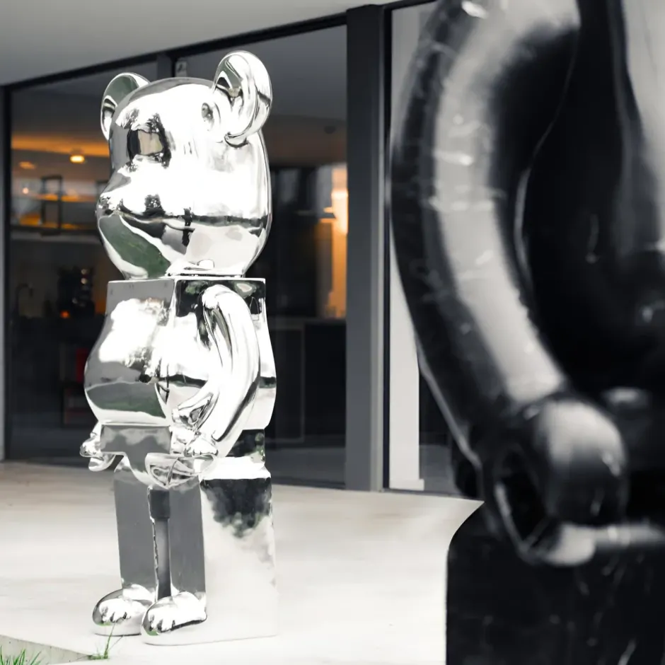 Statues & Sculptures Floor Standing|Animals^Aero Bear 135cm Chrome Resin Indoor Sculpture
