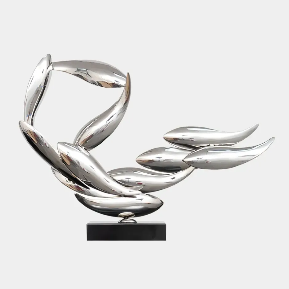 Statues & Sculptures Table Top|Abstract^Aero Stream 50cm Silver Metal Indoor Sculpture