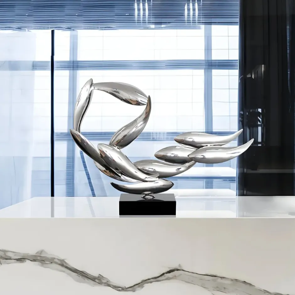 Statues & Sculptures Table Top|Abstract^Aero Stream 50cm Silver Metal Indoor Sculpture