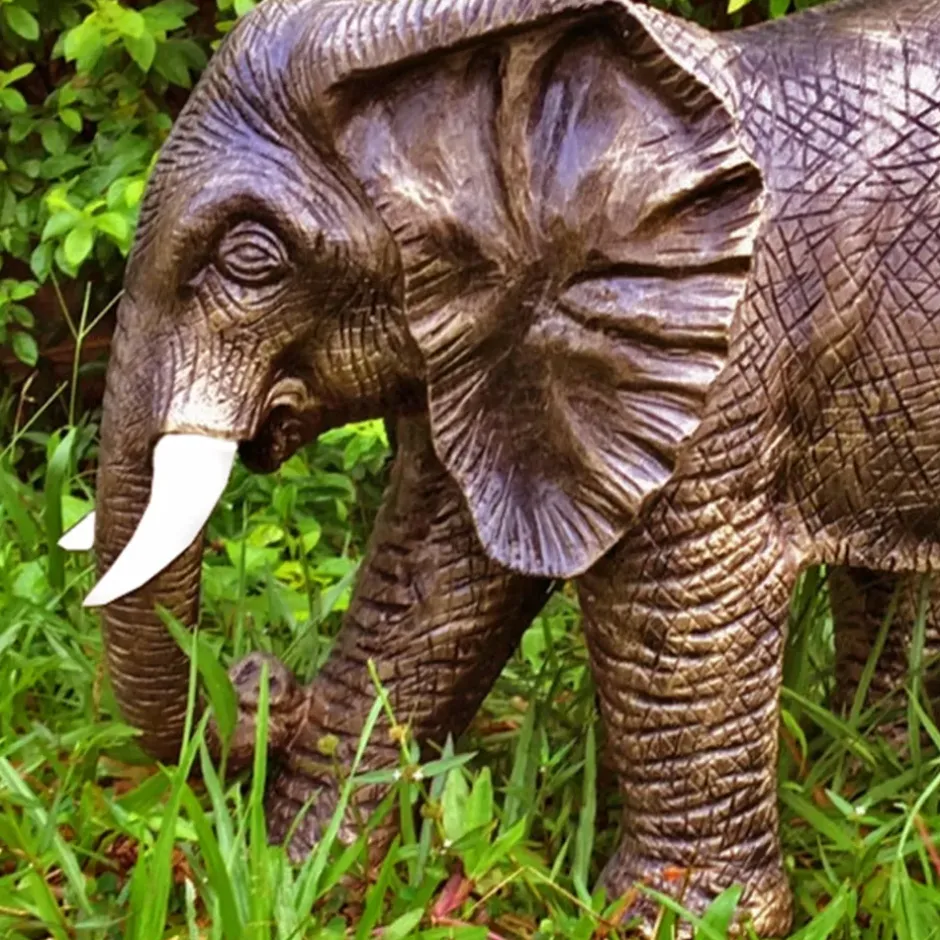 Statues & Sculptures Wildlife^African Elephant 42cm Bronze Marble Resin Garden Ornament