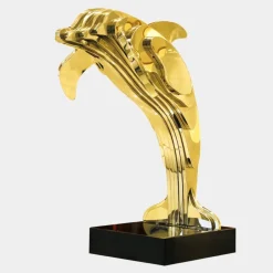 Statues & Sculptures Table Top|Floor Standing^Aqua Dolphin 70cm Gold Metal Garden Sculpture