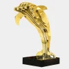 Statues & Sculptures Floor Standing|Abstract^Aqua Dolphin 105cm Gold Metal Garden Sculpture
