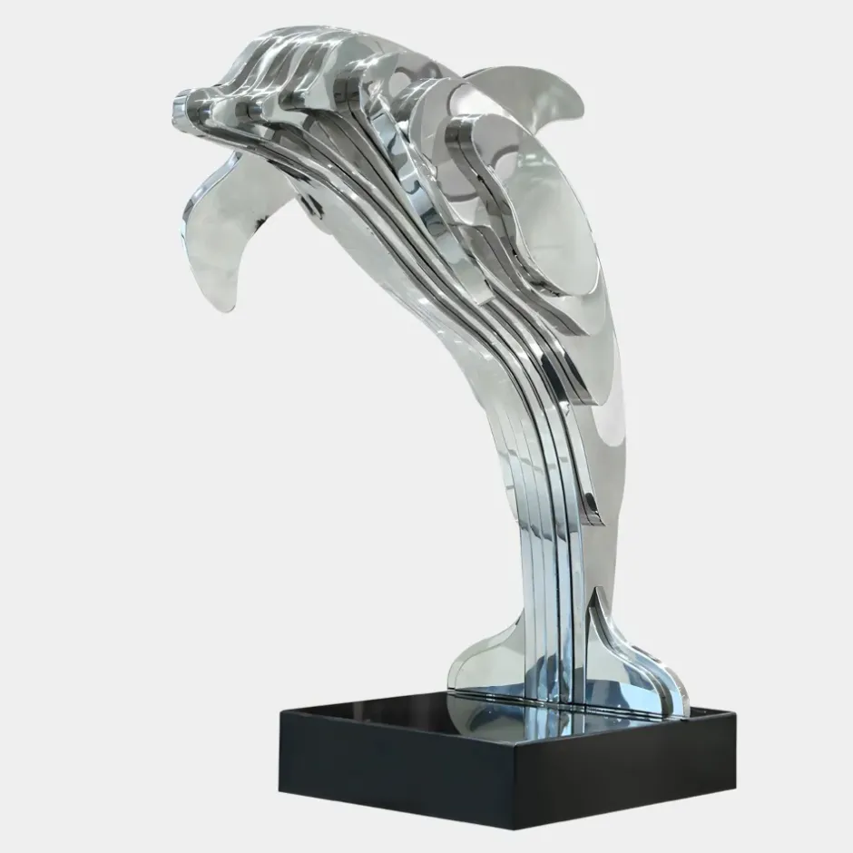 Statues & Sculptures Floor Standing|Abstract^Aqua Dolphin 105cm Silver Metal Garden Sculpture