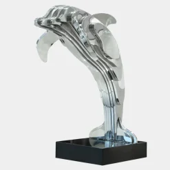 Statues & Sculptures Table Top|Floor Standing^Aqua Dolphin 70cm Silver Metal Garden Sculpture