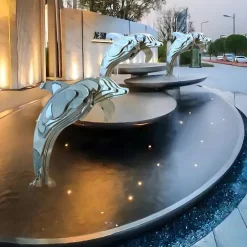 Statues & Sculptures Table Top|Floor Standing^Aqua Dolphin 70cm Silver Metal Garden Sculpture