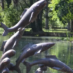 Statues & Sculptures Sealife^Atlantic Salmon Fish Bronze Metal Garden Sculpture
