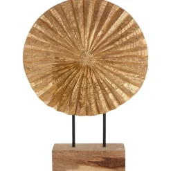 Statues & Sculptures Table Top|Abstract^Aurora Disc 48cm Gold Wood Indoor Sculpture