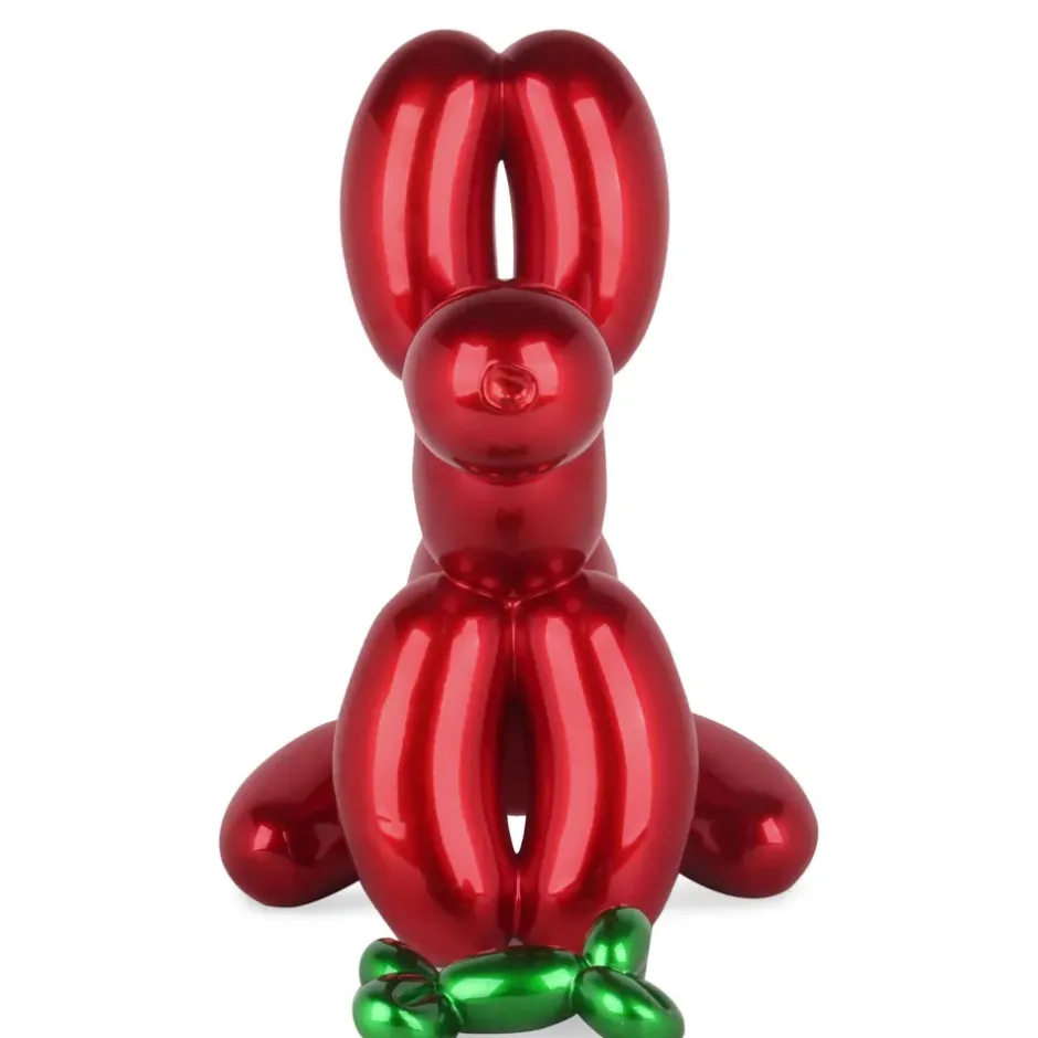 Statues & Sculptures Table Top|Floor Standing^Balloon Dog & Bone 46cm Red Resin Indoor Sculpture
