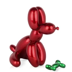 Statues & Sculptures Table Top|Floor Standing^Balloon Dog & Bone 28cm Red Resin Indoor Sculpture