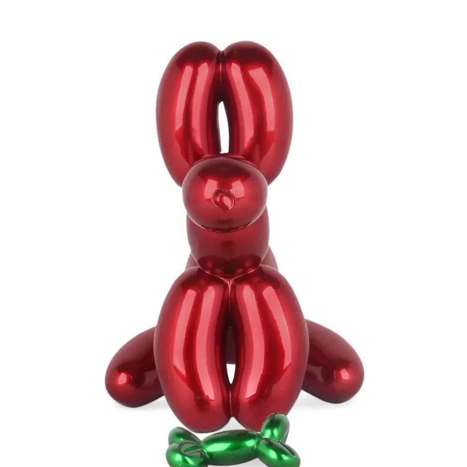 Statues & Sculptures Table Top|Floor Standing^Balloon Dog & Bone 28cm Red Resin Indoor Sculpture
