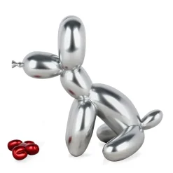 Statues & Sculptures Table Top|Floor Standing^Balloon Dog & Bone 28cm Silver Resin Indoor Sculpture