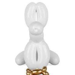 Statues & Sculptures Table Top|Floor Standing^Balloon Dog & Bone 46cm White Resin Indoor Sculpture