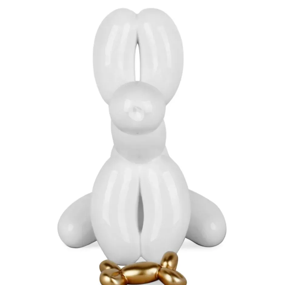 Statues & Sculptures Table Top|Floor Standing^Balloon Dog & Bone 46cm White Resin Indoor Sculpture