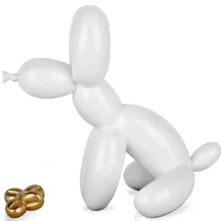 Statues & Sculptures Table Top|Floor Standing^Balloon Dog & Bone 46cm White Resin Indoor Sculpture