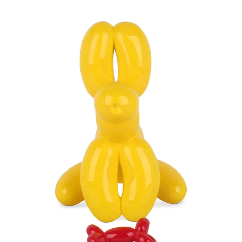 Statues & Sculptures Floor Standing|Table Top^Balloon Dog & Bone 28cm Yellow Resin Indoor Sculpture