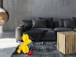 Statues & Sculptures Table Top|Floor Standing^Balloon Dog & Bone 46cm Yellow Resin Indoor Sculpture