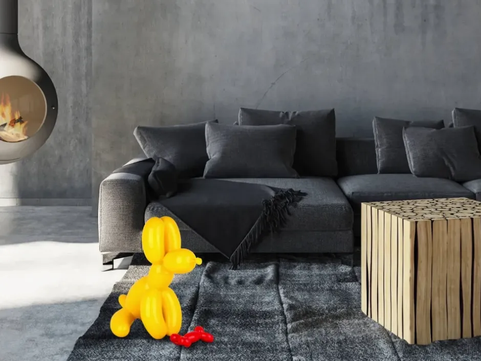 Statues & Sculptures Table Top|Floor Standing^Balloon Dog & Bone 46cm Yellow Resin Indoor Sculpture