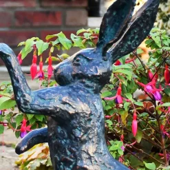 Statues & Sculptures Wildlife^Battling Hares 50cm Bronze Metal Garden Statues