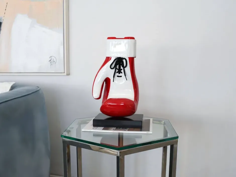 Statues & Sculptures Table Top|Contemporary^Boxing Hero 37cm Red Resin Indoor Sculpture