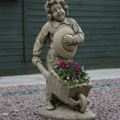 Statues & Sculptures Children^Boy & Barrow Stone Garden Statue