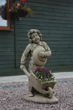 Statues & Sculptures Children^Boy & Barrow Stone Garden Statue