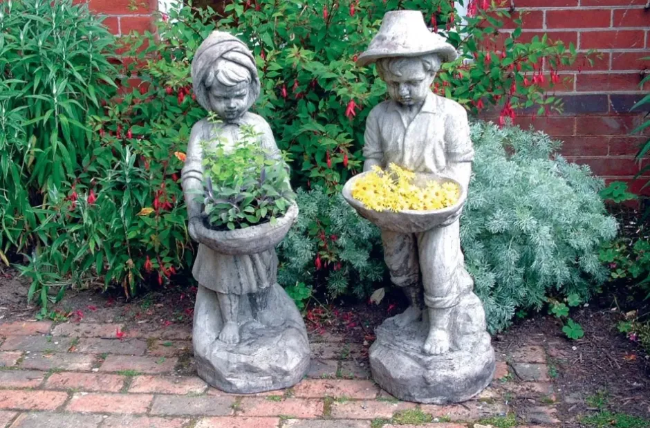 Statues & Sculptures Children^Boy & Girl Stone Garden Statues