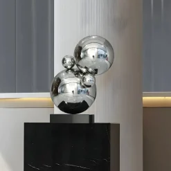 Statues & Sculptures Table Top|Abstract^Bubble Bobble 55cm Silver Metal Indoor Sculpture