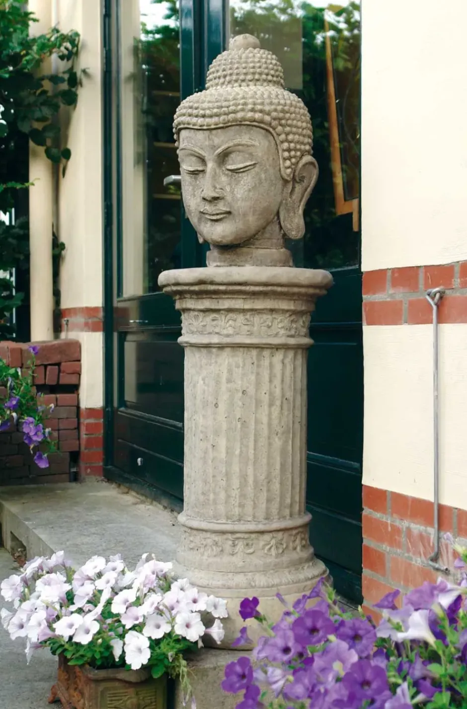 Statues & Sculptures Buddha^Buddha Head Stone Garden Ornament on Pedestal