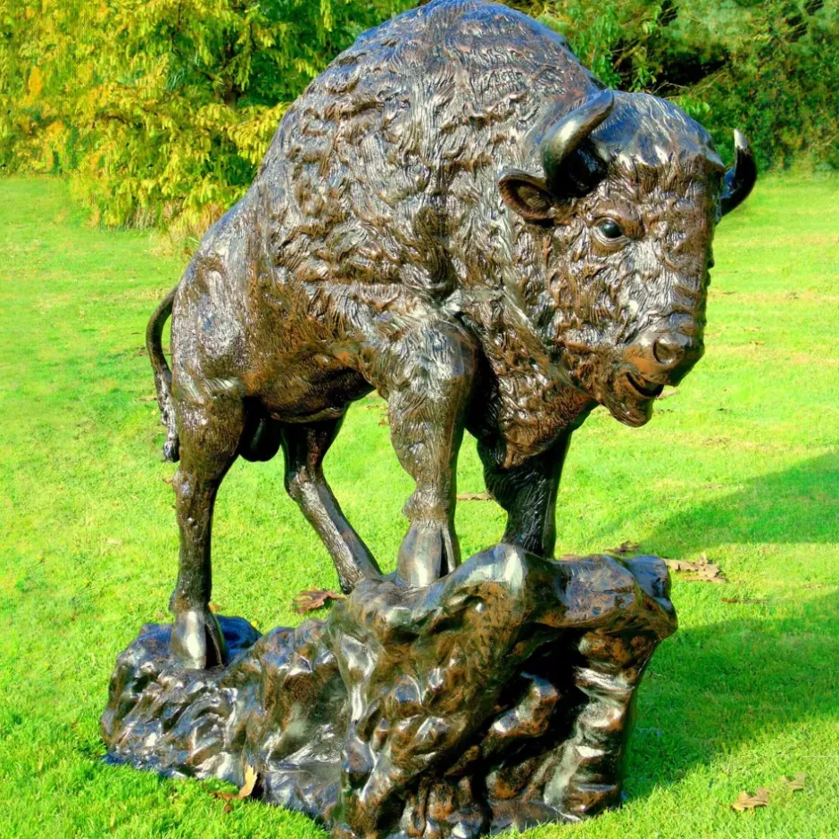 Statues & Sculptures Wildlife^Buffalo Life-Size Bronze Metal Garden Statue