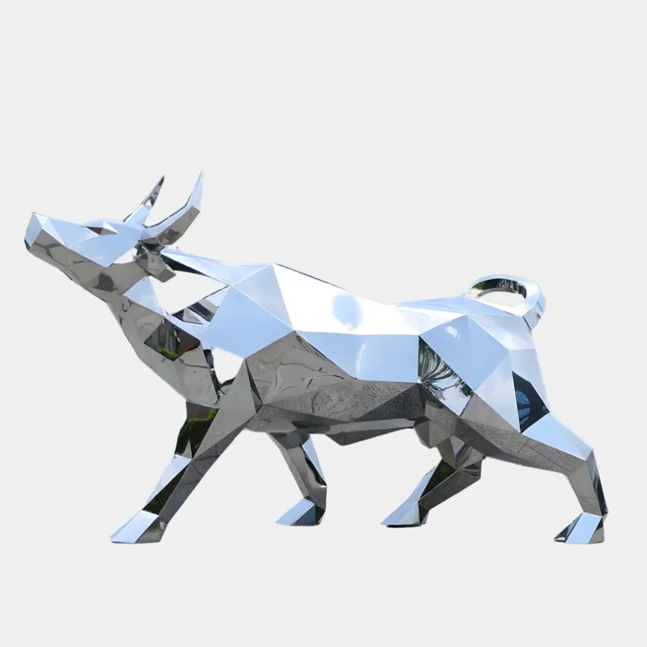 Statues & Sculptures Farm|Contemporary^Bull 146cm Geometric Metal Garden Sculpture