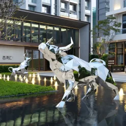 Statues & Sculptures Farm|Contemporary^Bull 146cm Geometric Metal Garden Sculpture