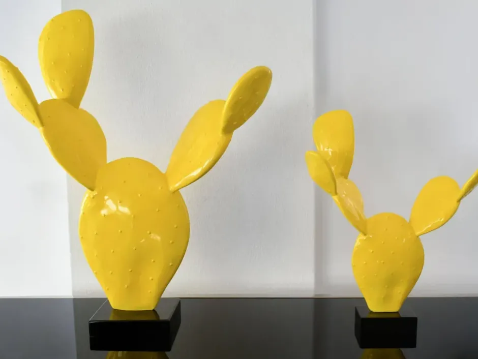Statues & Sculptures Table Top|Contemporary^Cactus Bloom 61cm Yellow Resin Indoor Sculpture