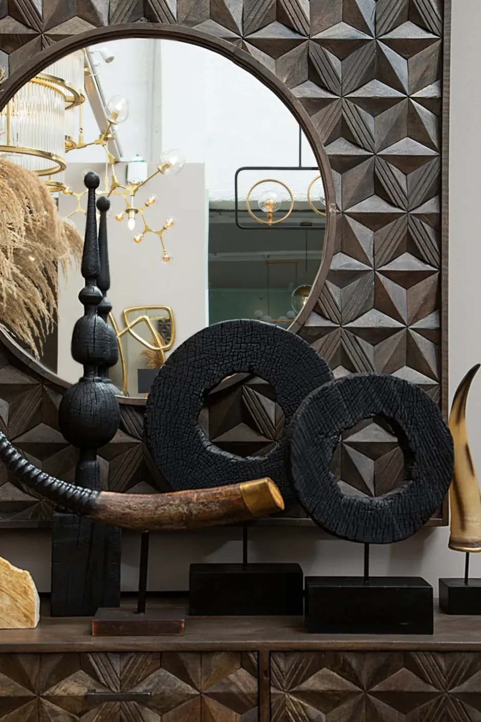 Statues & Sculptures Table Top|Abstract^Carbon Halo 53cm Black Wood Indoor Sculpture