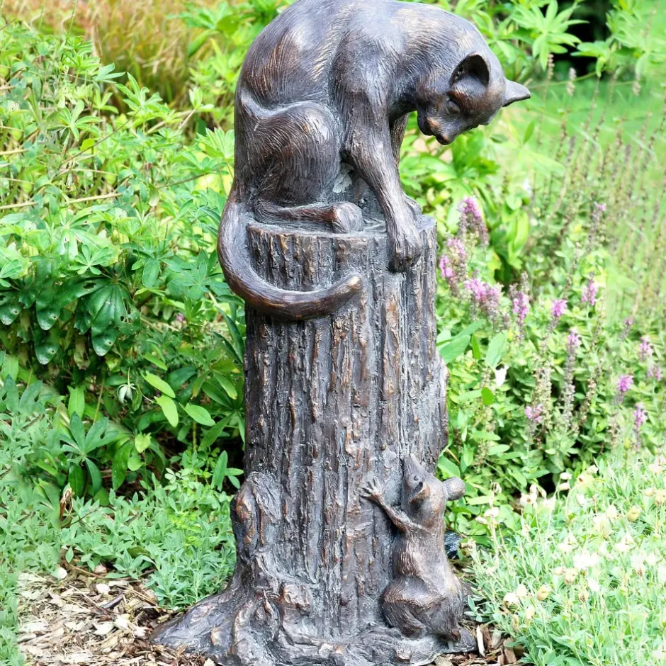 Statues & Sculptures Cats^Cat & Mouse Bronze Resin Garden Ornament