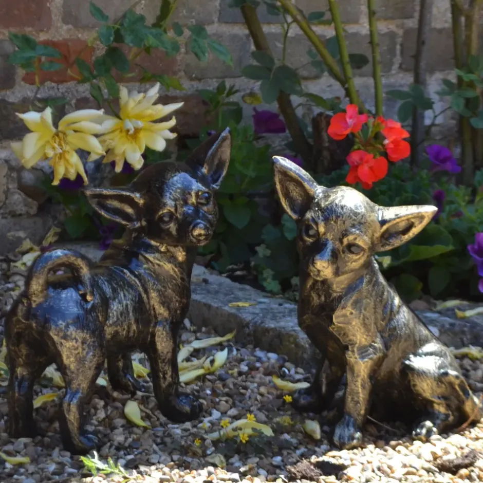 Statues & Sculptures Dogs^Chihuahua Dogs Bronze Metal Garden Ornaments