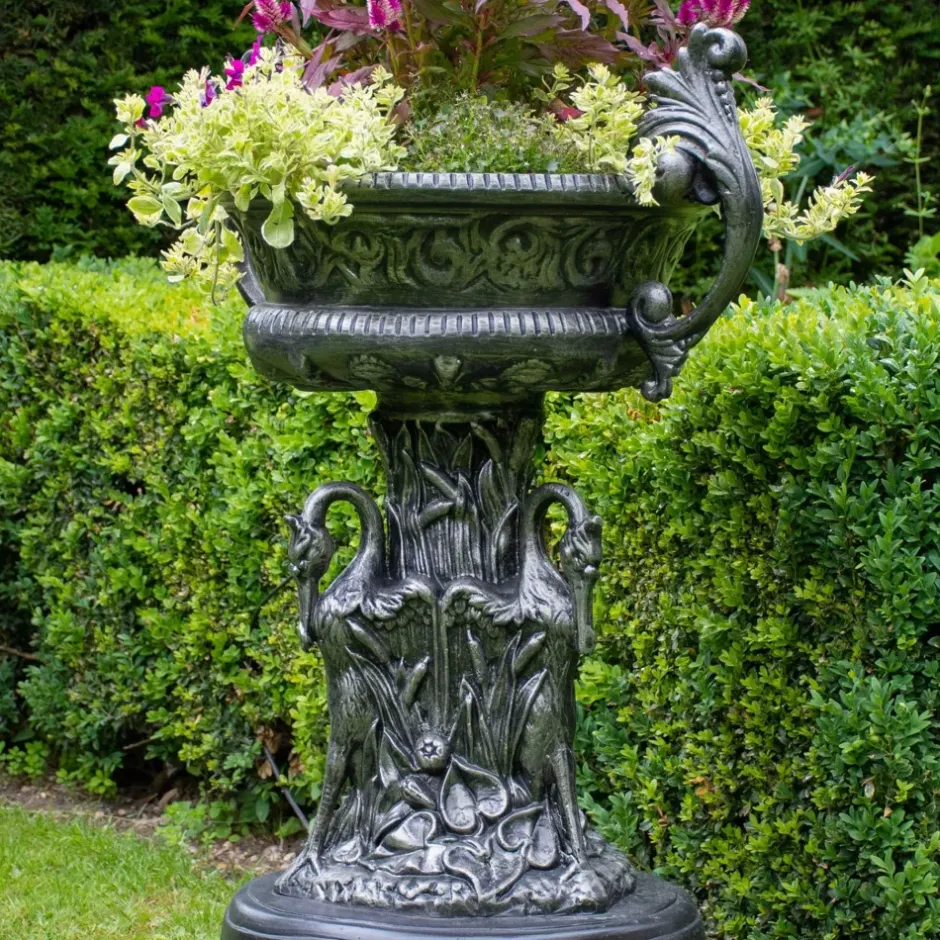 Statues & Sculptures Round^Classic Swan Urn Bronze Metal Garden Planter