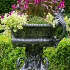 Statues & Sculptures Round^Classic Swan Urn Bronze Metal Garden Planter