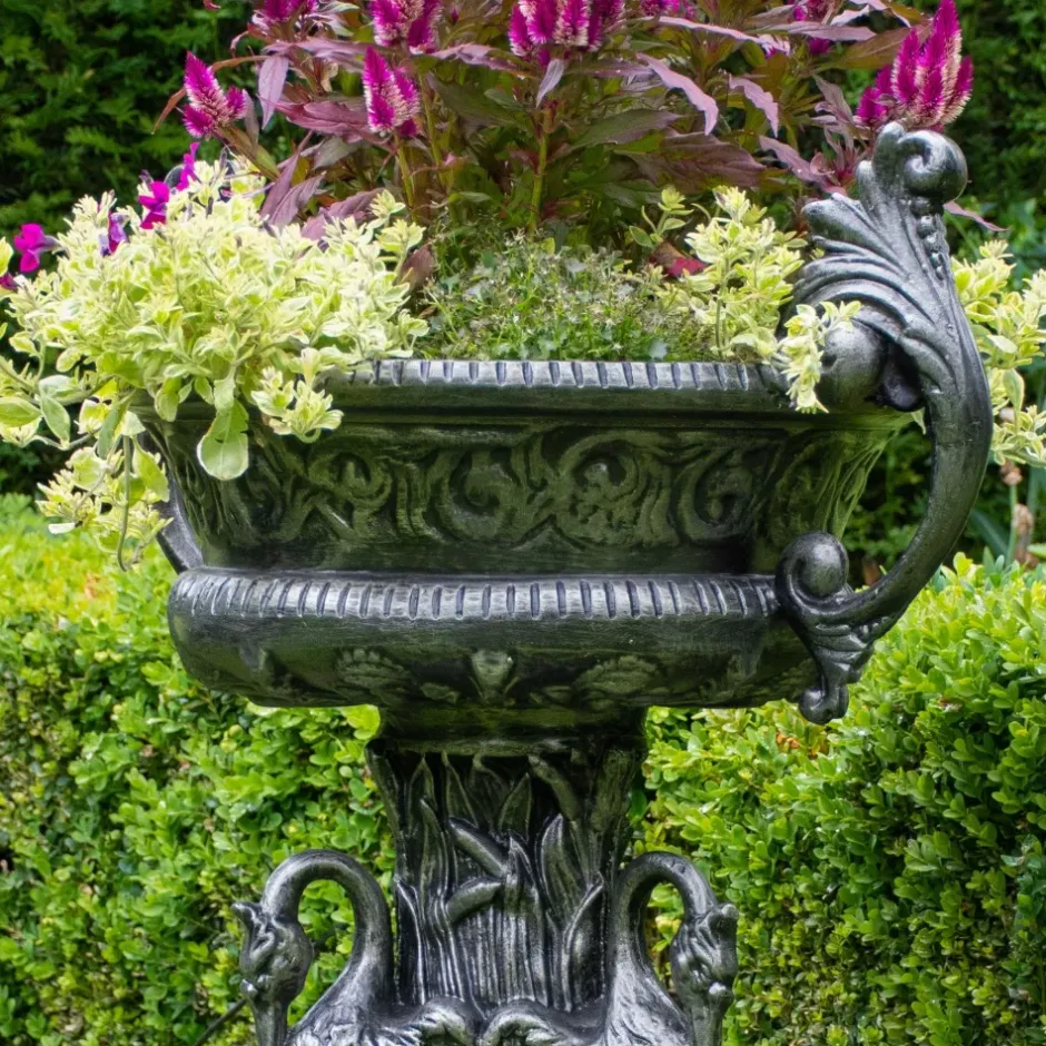 Statues & Sculptures Round^Classic Swan Urn Bronze Metal Garden Planter