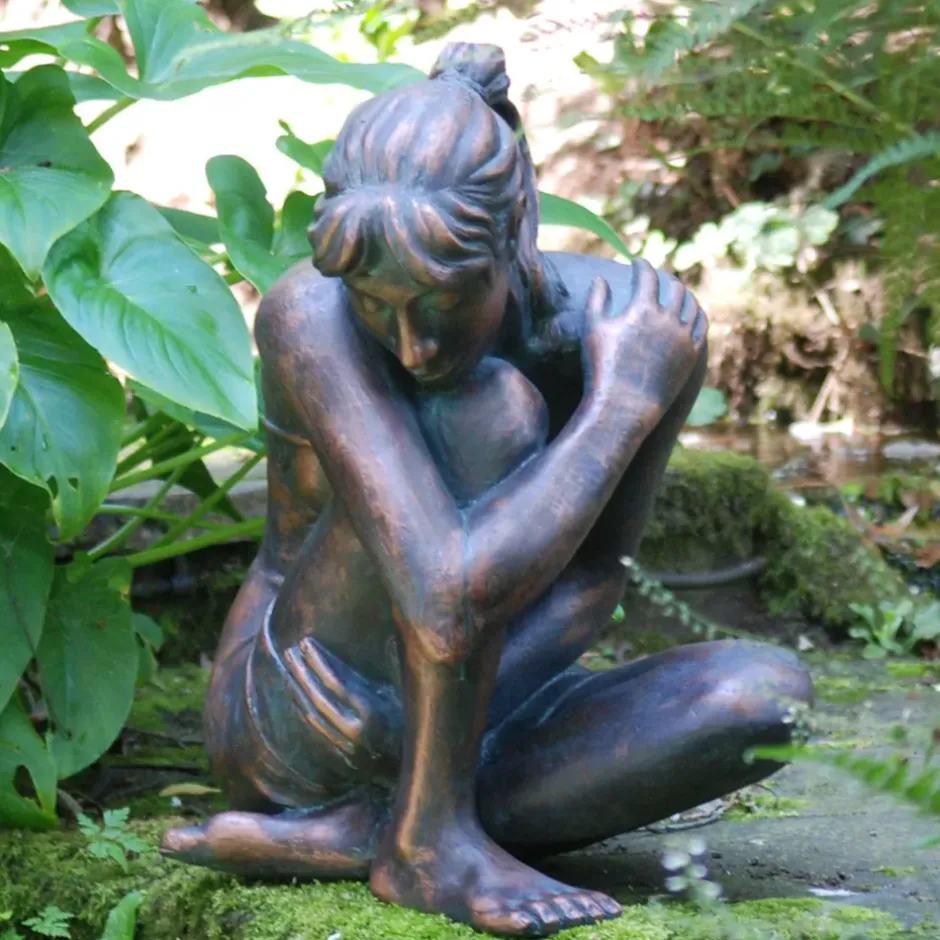 Statues & Sculptures Children^Contemplating Girl Bronze Resin Garden Ornament