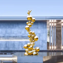 Statues & Sculptures Giant|Floor Standing^Cosmic Bubbles 226cm Gold Metal Garden Sculpture