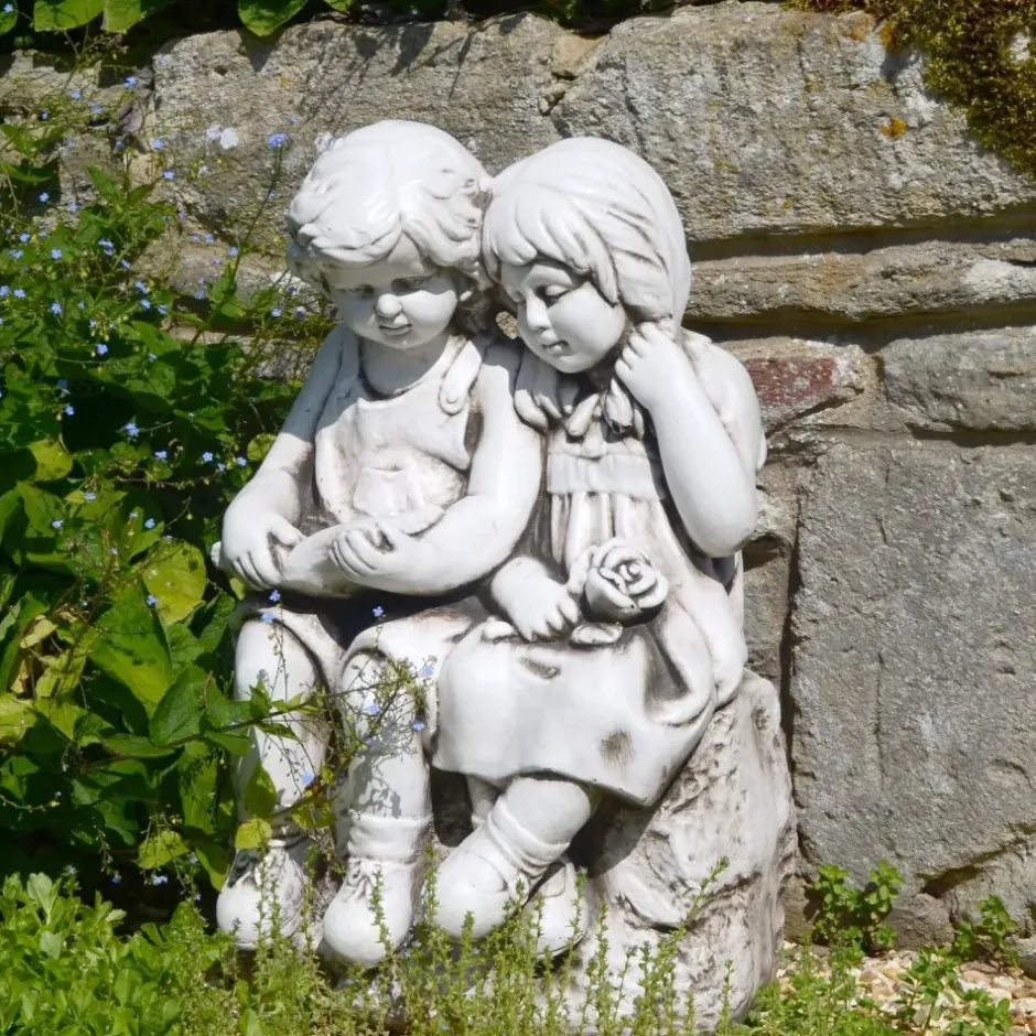 Statues & Sculptures Children^Country Boy & Girl 56cm Stone Resin Garden Statue