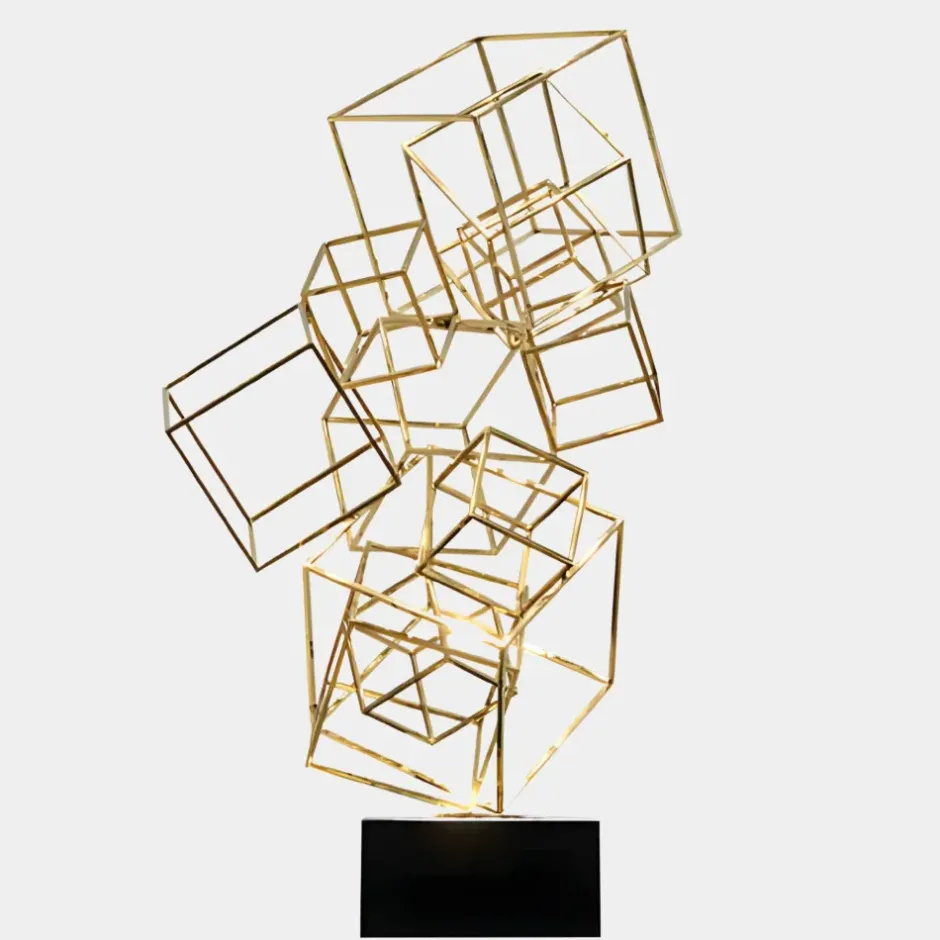 Statues & Sculptures Table Top|Abstract^Cube Fusion 85cm Gold Metal Indoor Sculpture
