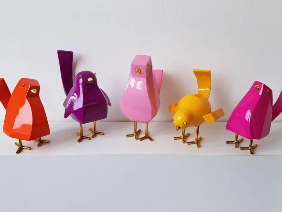 Statues & Sculptures Table Top|Animals^Cubic Bird 14cm Caio Yellow Resin Indoor Sculpture