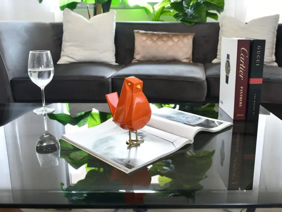 Statues & Sculptures Animals|Contemporary^Cubic Bird 18cm Orange Resin Indoor Sculpture
