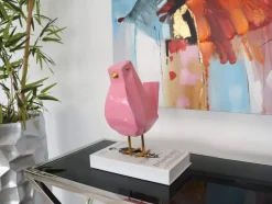 Statues & Sculptures Table Top|Animals^Cubic Bird 30cm Pink Resin Indoor Sculpture