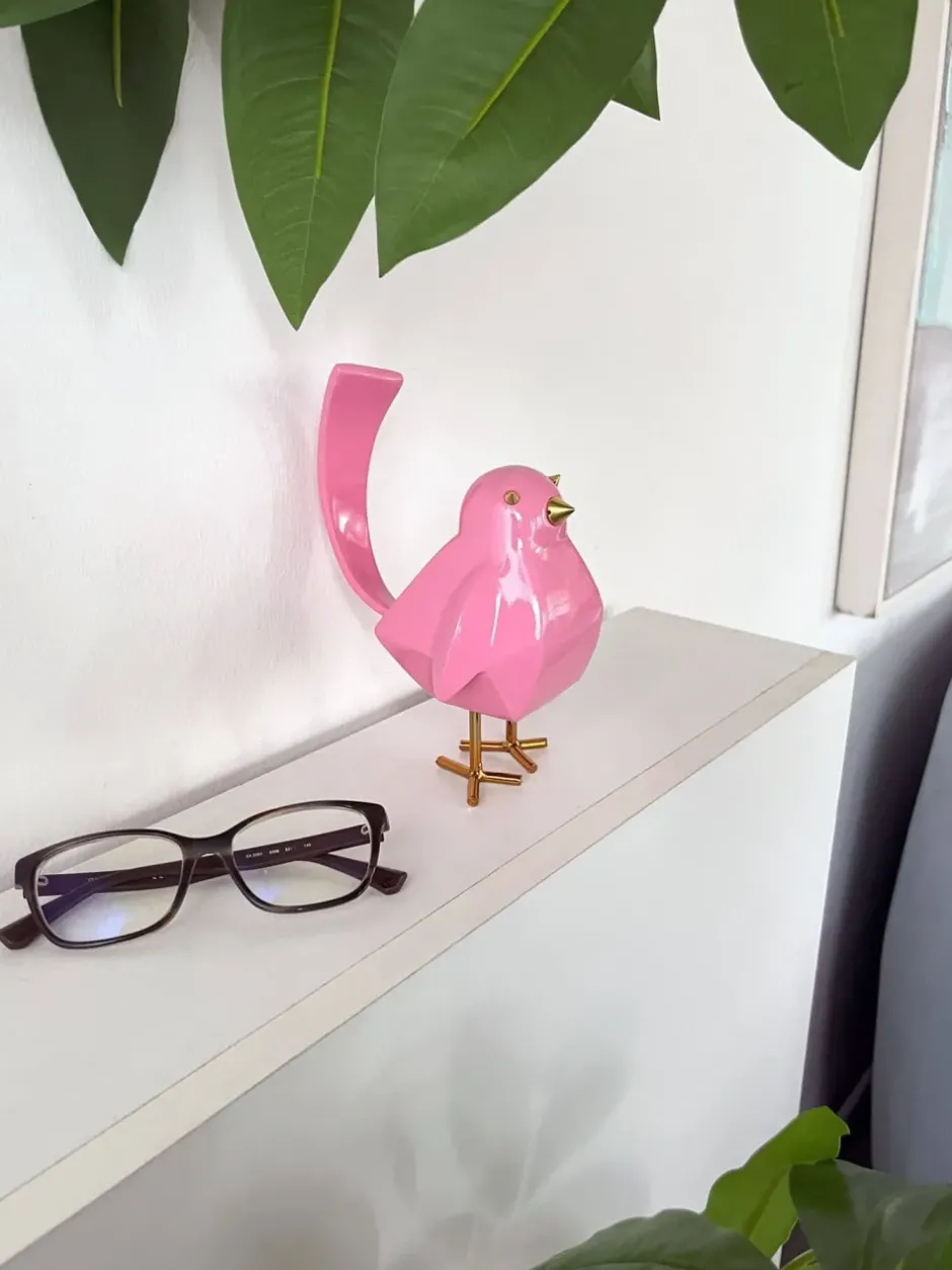 Statues & Sculptures Table Top|Animals^Cubic Bird 18cm Pink Resin Indoor Sculpture