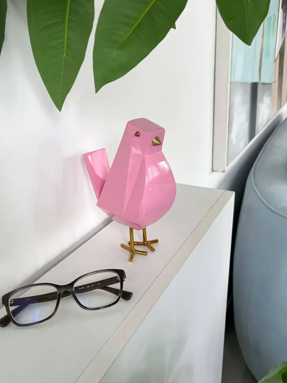 Statues & Sculptures Animals|Contemporary^Cubic Bird 18cm Rosa Pink Resin Indoor Sculpture