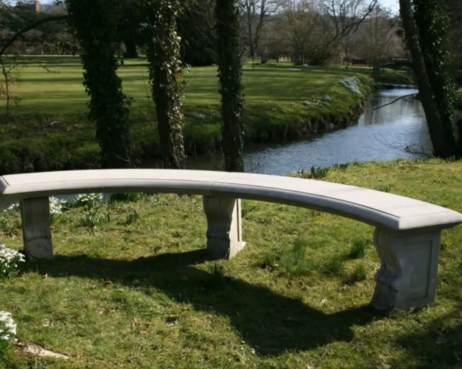Statues & Sculptures Stone Benches^Curved Ivy Double Stone Garden Bench